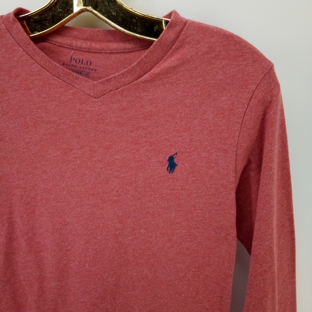 ⭐3/$30 Polo Ralph Lauren Heather Red v-neck long sleeve Tee  S / 8  100% Cotton